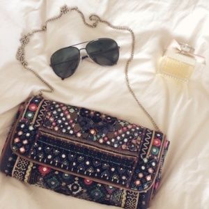 Ecote beaded embellished chain clutch